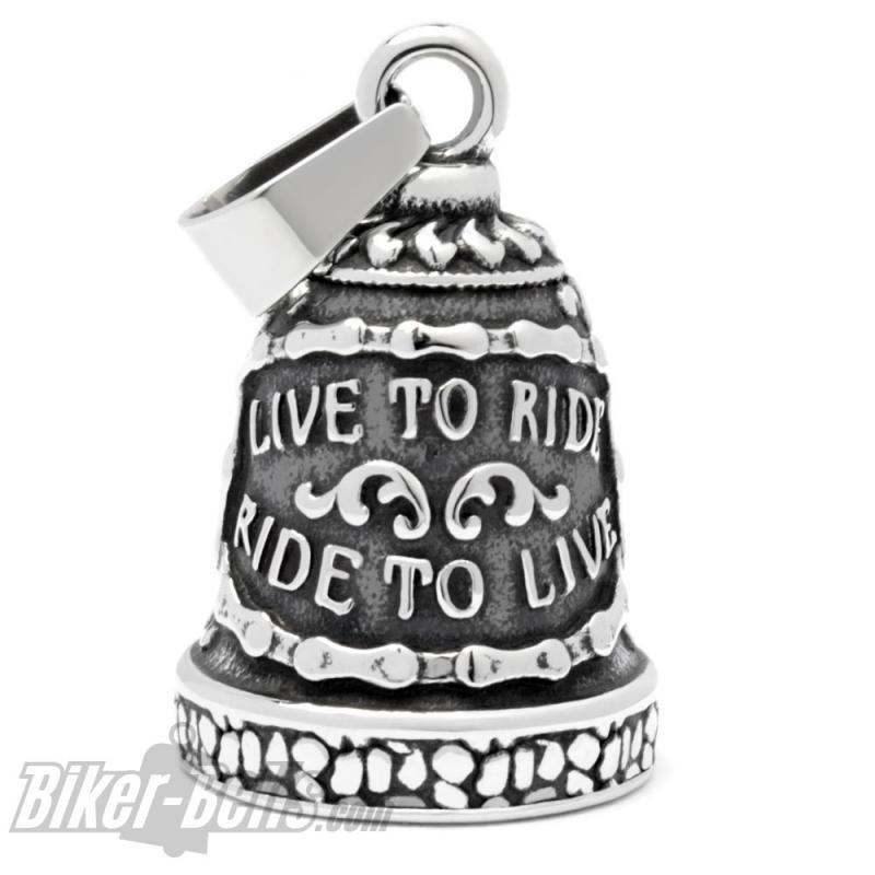 Verzierte "Ride To Live" Biker-Bell mit Totenkopf aus Edelstahl Motorrad Glocke Verzierte "Ride To Live" Biker-Bell mit Totenkopf aus Edelstahl Motorrad Glocke